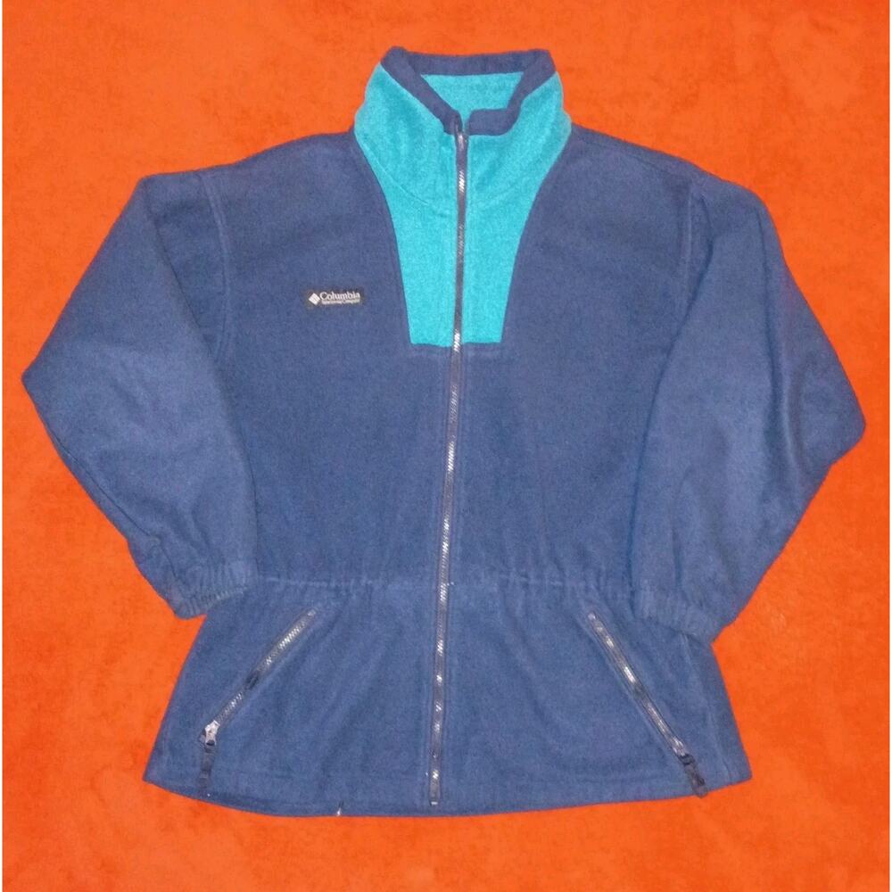 Vintage Columbia Fleece Color Block Jacket Women M Blue Teal Gorpcore 80s